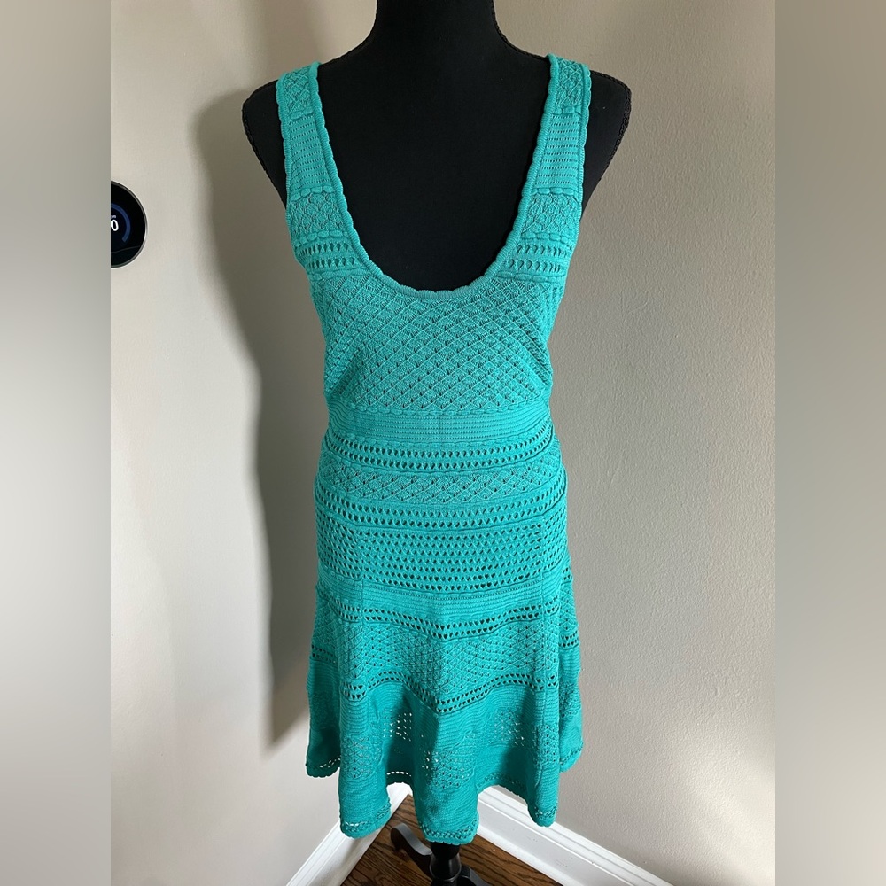 Teal Crochet Sleeveless Dress RONY KOBBO